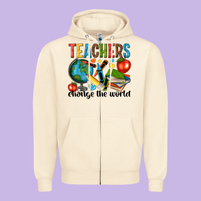 Teachers Change The World Zipper Hoodie Designed By Nancycooperartshop