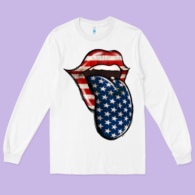 America 4th Of July Tongue Long Sleeve Tee Designed By Jasminsmagicworld