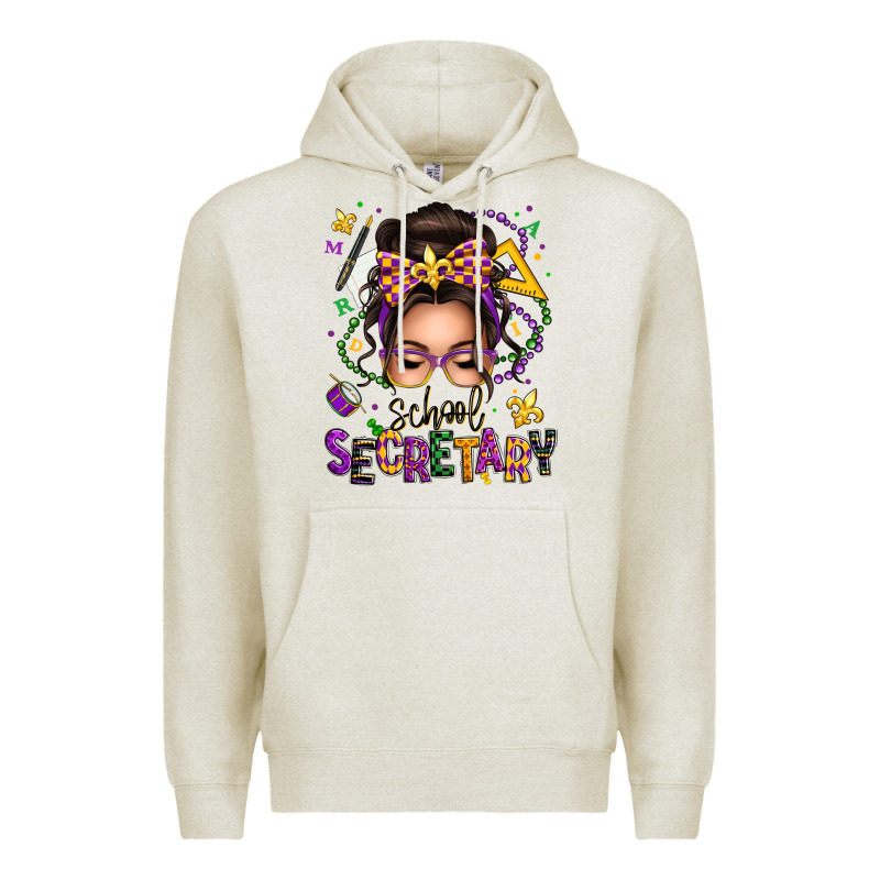 Mardi Gras School Secretary Caucasian Messy Bun Premium Hoodie by texasbilliewilder | Teevron