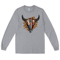 Heather Grey American Bull Skull Long Sleeve Tee - Jasminsmagicworld