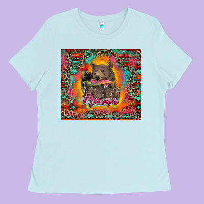 Ladies Tee mama bear leopard and aztec