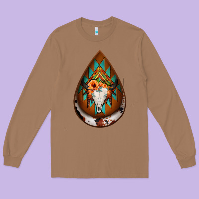 Aztec Bullskull Teardrop Earrings Long Sleeve Tee Designed By Jasminsmagicworld