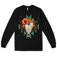 Black Aztec Turquoise Bull Skull Long Sleeve Tee - Jasminsmagicworld