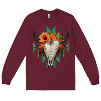 Burgundy Aztec Turquoise Bull Skull Long Sleeve Tee - Jasminsmagicworld