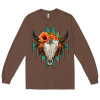 Chestnut Aztec Turquoise Bull Skull Long Sleeve Tee - Jasminsmagicworld