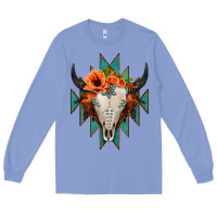 Colony Blue Aztec Turquoise Bull Skull Long Sleeve Tee - Jasminsmagicworld