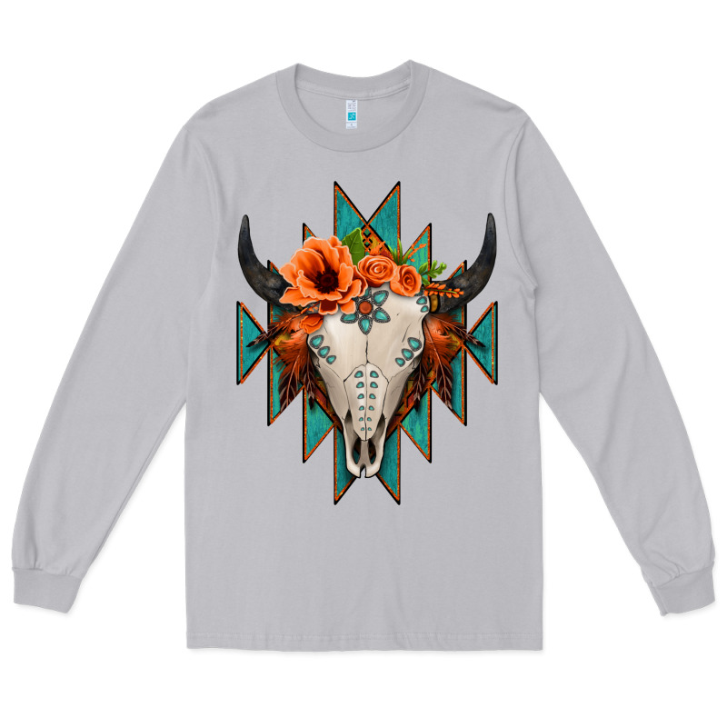 Aztec Turquoise Bull Skull Long Sleeve Tee by Jasminsmagicworld | Teevron