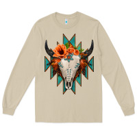 Mushroom Aztec Turquoise Bull Skull Long Sleeve Tee - Jasminsmagicworld
