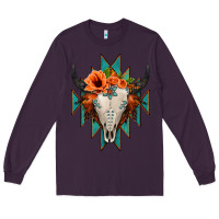 Plum Aztec Turquoise Bull Skull Long Sleeve Tee - Jasminsmagicworld