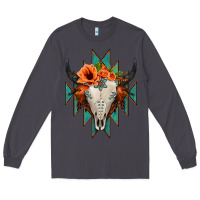 Smoke Aztec Turquoise Bull Skull Long Sleeve Tee - Jasminsmagicworld