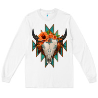 White Aztec Turquoise Bull Skull Long Sleeve Tee - Jasminsmagicworld