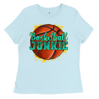 Baby Blue basketball junkie Ladies Tee - texasbilliewilder