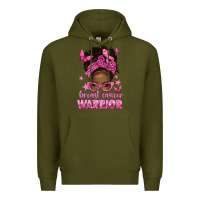 Army Green afro messy bun breast cancer warrior Premium Hoodie - texasbilliewilder