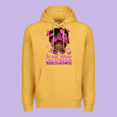 Afro Messy Bun Breast Cancer Warrior Premium Hoodie Designed By Texasbilliewilder