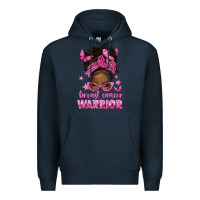 Navy afro messy bun breast cancer warrior Premium Hoodie - texasbilliewilder