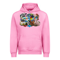 Fuchsia Pink Autism truck with farm animals Urban Hoodie - CowGirlArtShop