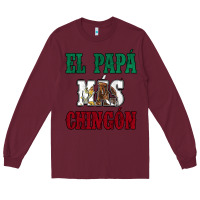 Burgundy El Papa Mas Chingon Mexican Flag Long Sleeve Tee - Jasminsmagicworld