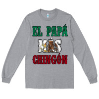 Heather Grey El Papa Mas Chingon Mexican Flag Long Sleeve Tee - Jasminsmagicworld