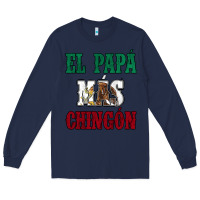 Navy El Papa Mas Chingon Mexican Flag Long Sleeve Tee - Jasminsmagicworld