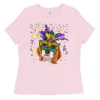 Bubblegum Pink mardi gras  mask beagle Ladies Tee - RanaPortraitStore