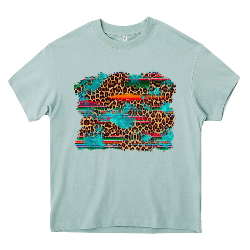 Western Serape Leopard Bull Skull Turquoise  Background Heavy Core Tee by Artiststas | Teevron