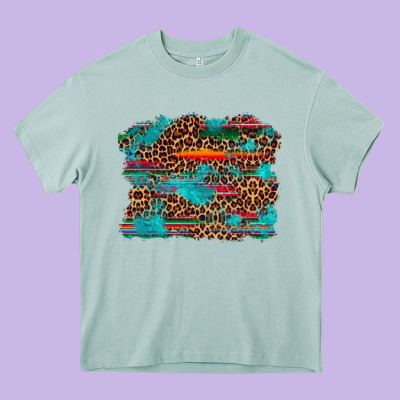 Western Serape Leopard Bull Skull Turquoise  Background Heavy Core Tee Designed By Artiststas