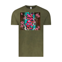 Vintage Olive western pattern pink with floral cancer ribbon Vintage Tee - AdoDesignShop
