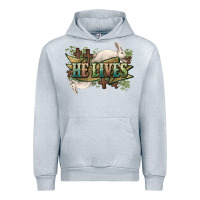 Heather Grey He lives Easter Day Urban Hoodie - HowdyJamesFarm
