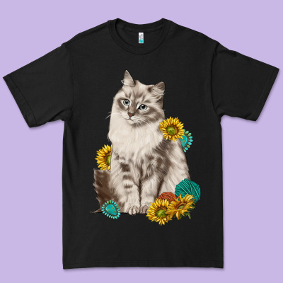 Siberian Cat Sunflower And Gemstone Premium Tee Designed By Texasbilliewilder