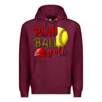 Burgundy Play ball y'all Softball Premium Hoodie - NancyCooperArtShop