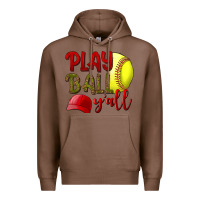 Chestnut Play ball y'all Softball Premium Hoodie - NancyCooperArtShop