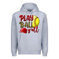 Heather Grey Play ball y'all Softball Premium Hoodie - NancyCooperArtShop