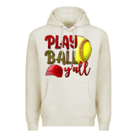 Oatmeal Heather Play ball y'all Softball Premium Hoodie - NancyCooperArtShop