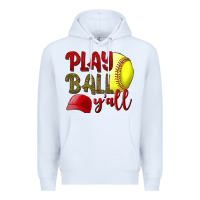 White Play ball y'all Softball Premium Hoodie - NancyCooperArtShop