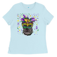 Baby Blue mardi gras  mask pitbull Ladies Tee - RanaPortraitStore