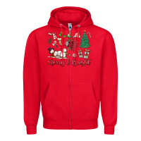 Red merry bright Zipper Hoodie - MaliasSmallBusiness