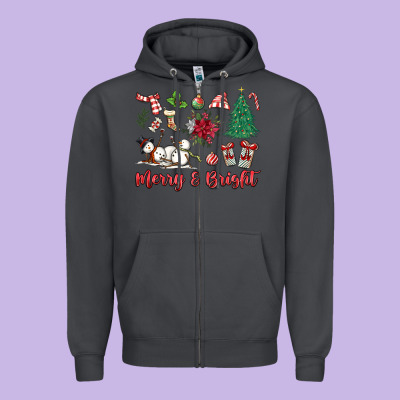 Merry Bright Zipper Hoodie Designed By Maliassmallbusiness