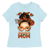 Baby Blue basketball messy bun mom Ladies Tee - texasbilliewilder