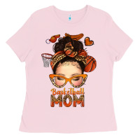Bubblegum Pink basketball messy bun mom Ladies Tee - texasbilliewilder