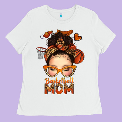 Ladies Tee basketball messy bun mom
