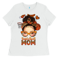White basketball messy bun mom Ladies Tee - texasbilliewilder