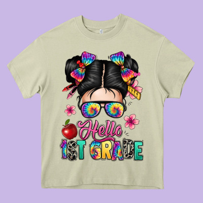 Hello First Grade Heavy Core Tee Designed By Texasbilliewilder