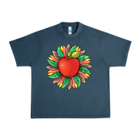 Midnight Navy teacher apple and sunflower with leopard and tooled leather Urban Heavy Tee - Artiststas