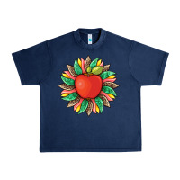 Navy teacher apple and sunflower with leopard and tooled leather Urban Heavy Tee - Artiststas