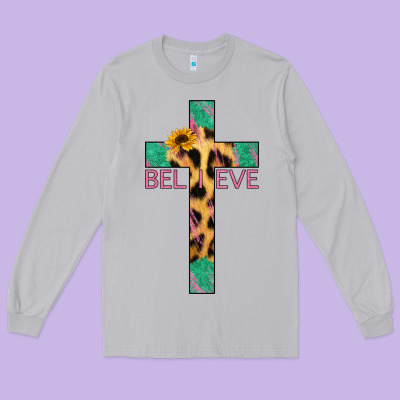 Believe Cross Long Sleeve Tee Designed By Jasminsmagicworld