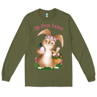 Army Green Babies First Easter Girls Long Sleeve Tee - Jasminsmagicworld