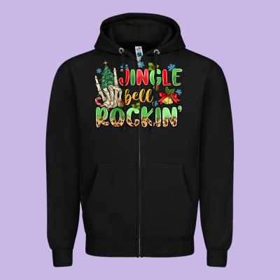 Jingle Bell Rockin' Zipper Hoodie Designed By Maliassmallbusiness