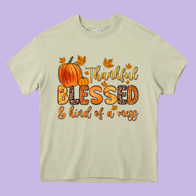 Thankful Blessed And Kind Of A Mess Heavy Core Tee Designed By Zillion Design Studio