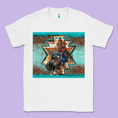 Western Rodeo Bullfighter Aztec Leopard Turquoise Classic Tee Designed By Barkaloodesign