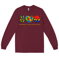 Burgundy Peace Love Autism Long Sleeve Tee - Jasminsmagicworld